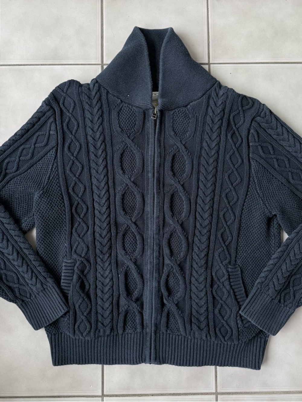 L.L. Bean Men's Navy Cable-Knit Full-Zip Sweater